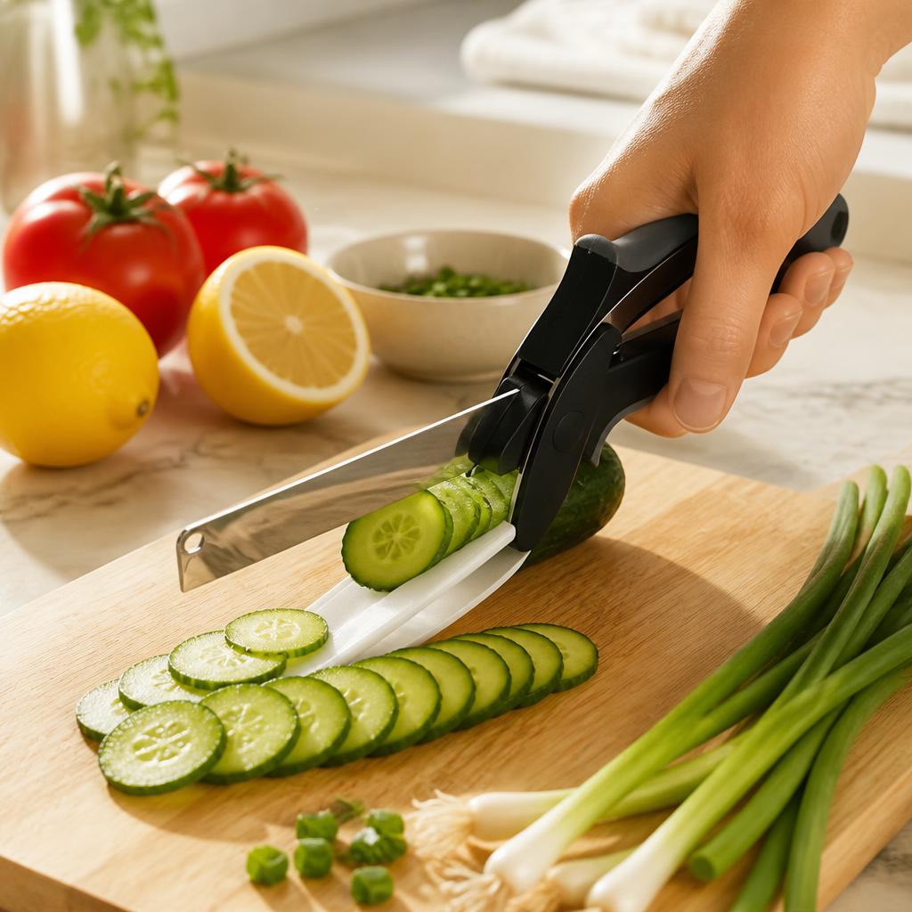 Cortando pepino con el cortador 2 en 1